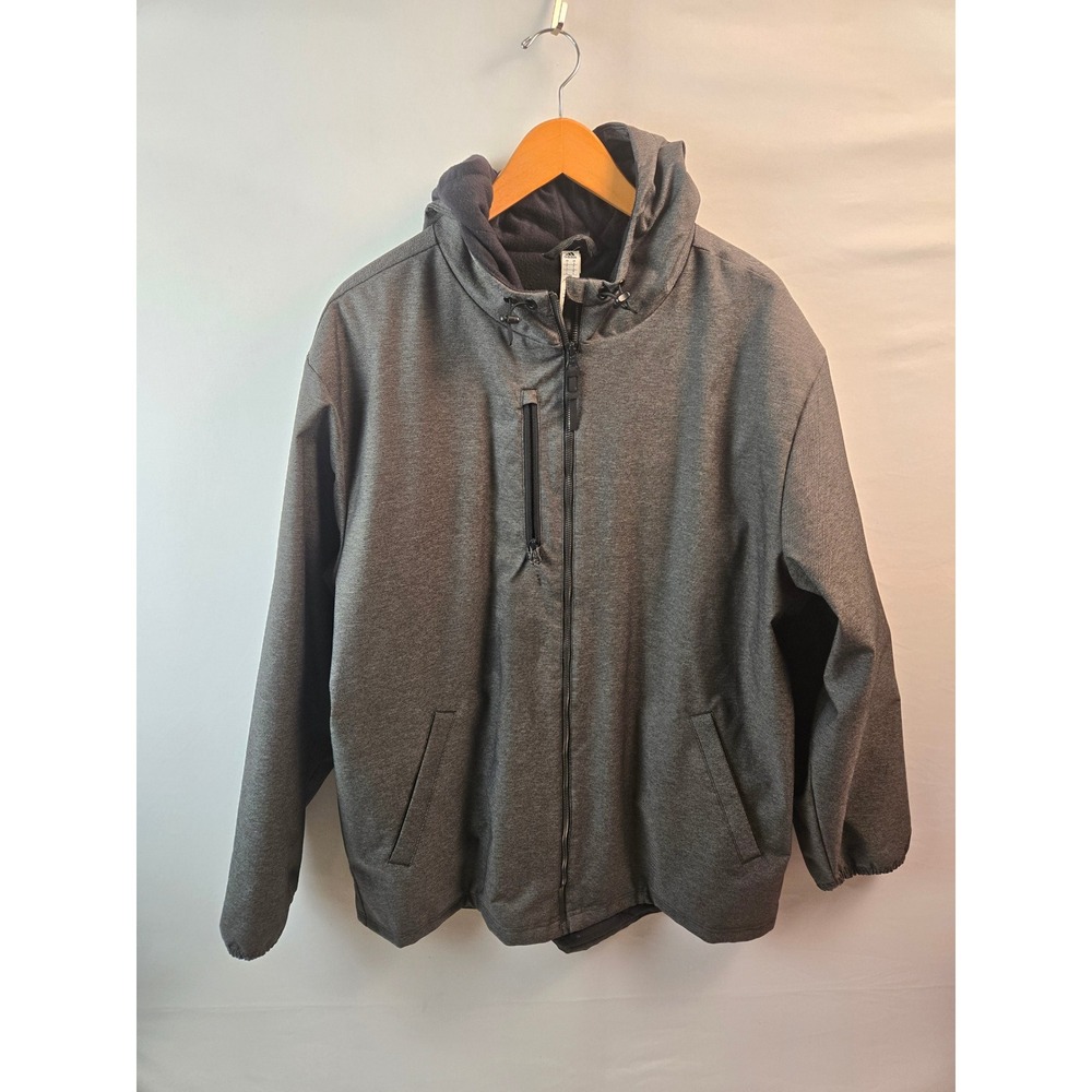 Adidas Full Zip Hooded Jacket Mens Large Gray Heather Fleece Lined Winter Jacket